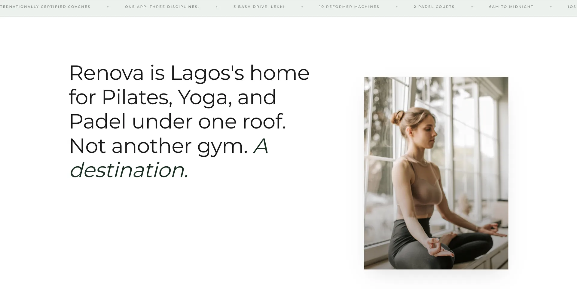Brand statement, one destination for Pilates, Yoga, and Padel in Lekki.